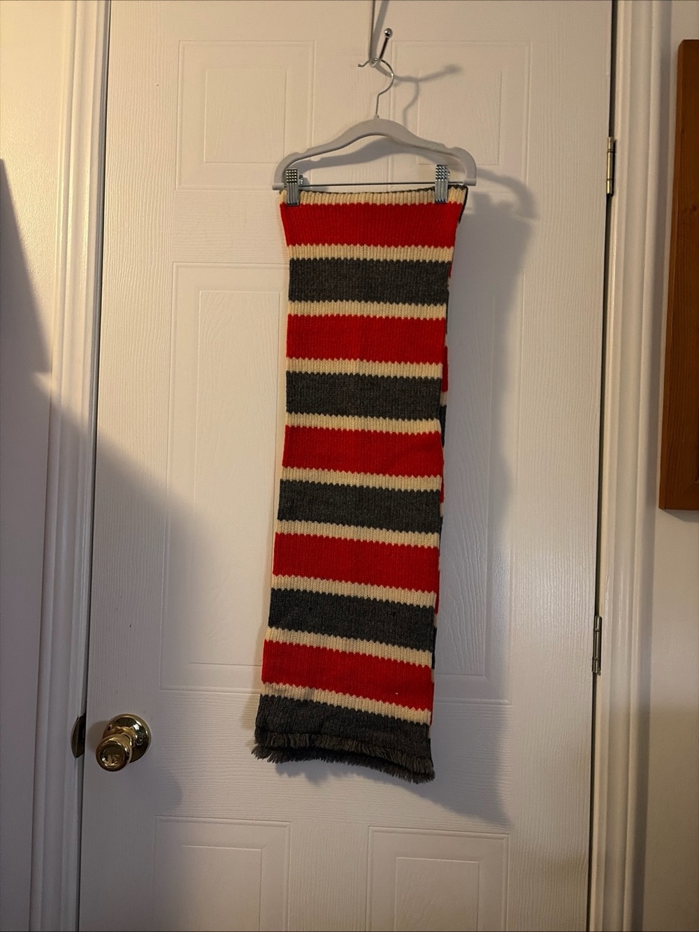 Red Gray White Striped Heavy Winter Scarf 60”